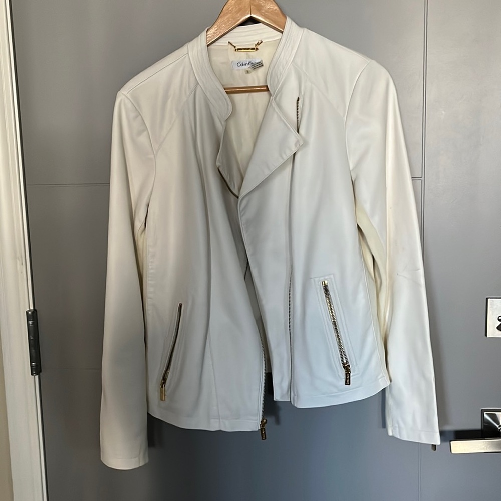 Calvin Klein medium white faux leather jacket